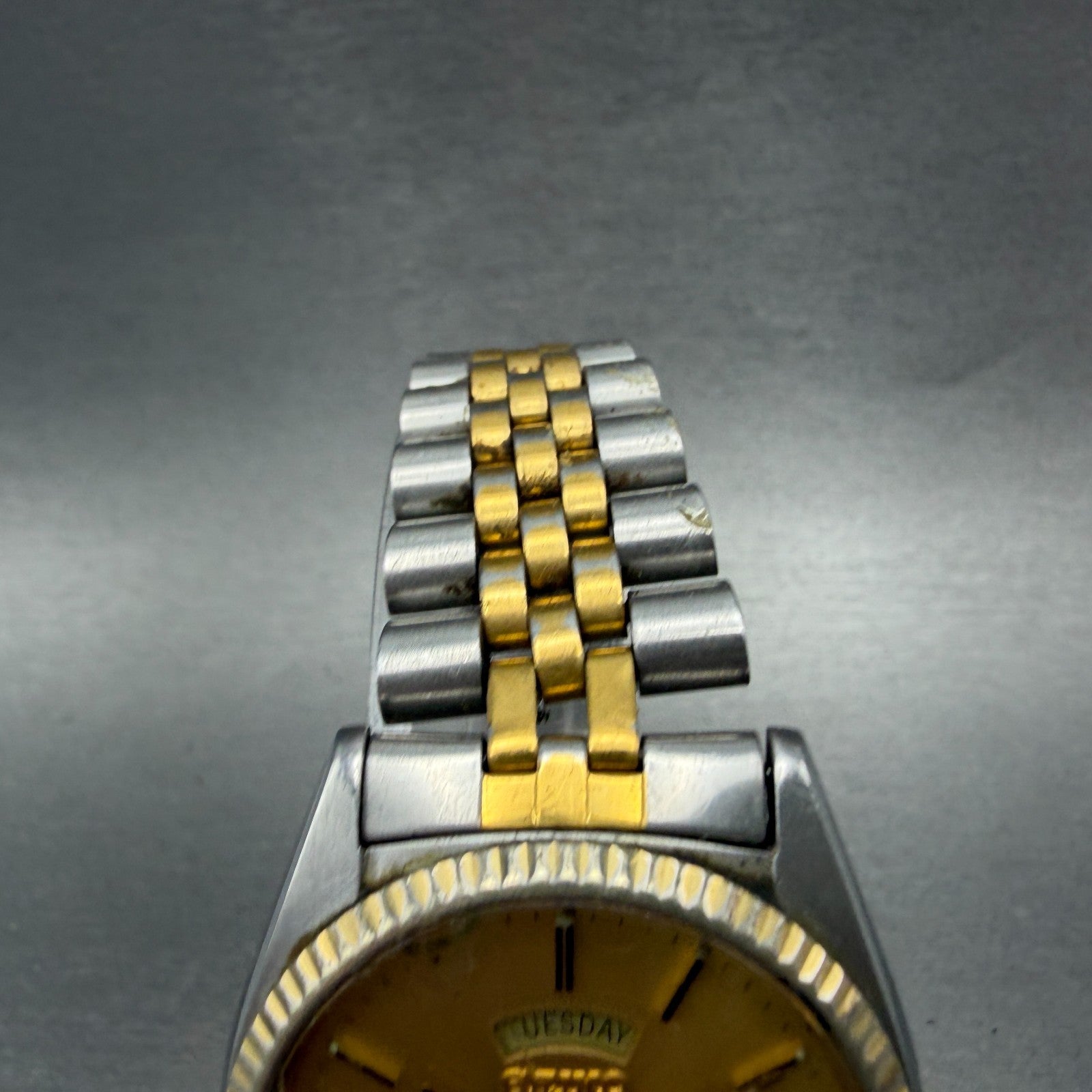Seiko SQ President Watch Men 36mm Gold Dial Two Tone Daydate Round New Battery U4