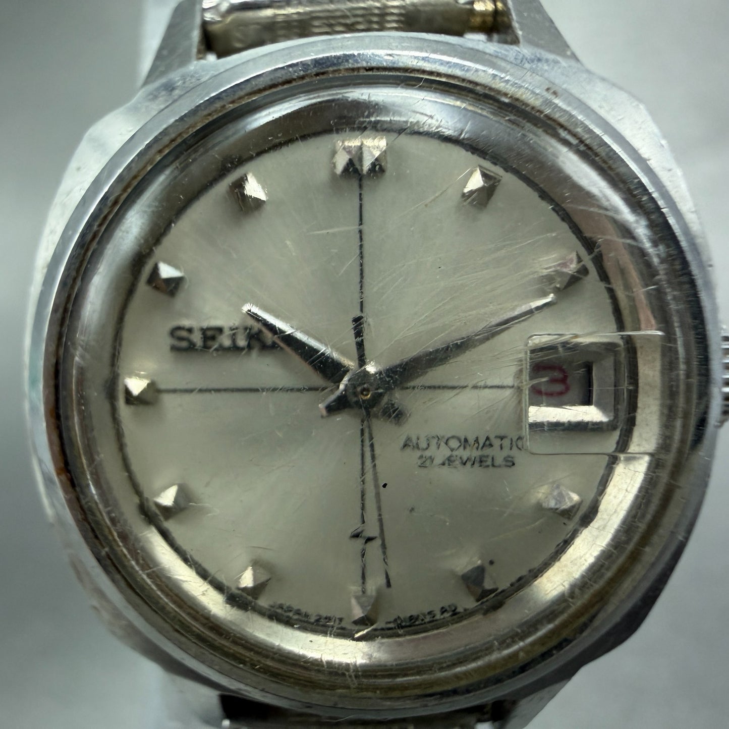 Seiko Automatic Watch Women 22mm Silver Dial Silver Tone Date 2517-0291 PARTS2