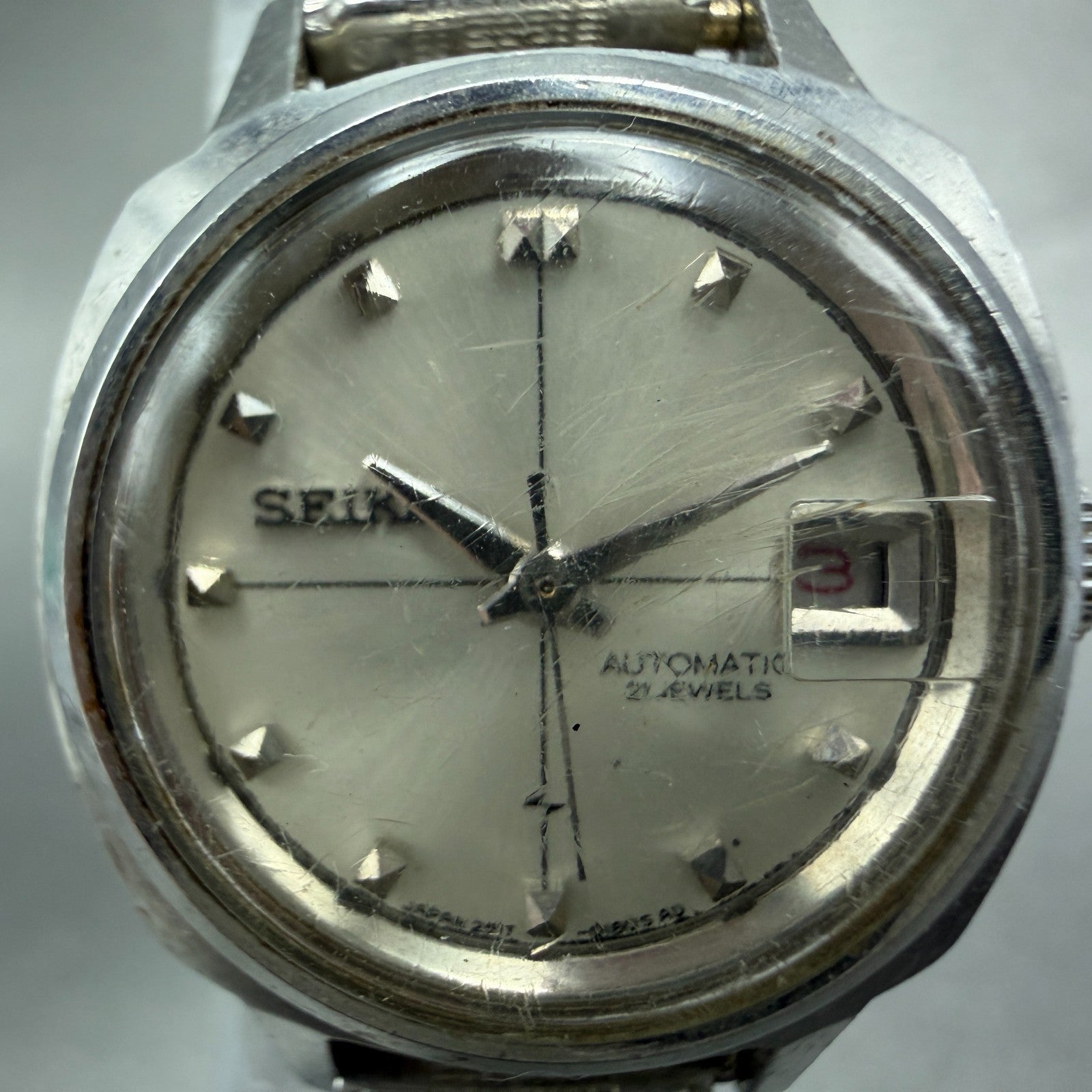 Seiko Automatic Watch Women 22mm Silver Dial Silver Tone Date 2517-0291 PARTS2