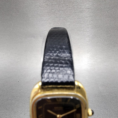 Seiko Tank Watch Women 24mm Black Dial Gold Tone Rectangle 23205140 New Battery5