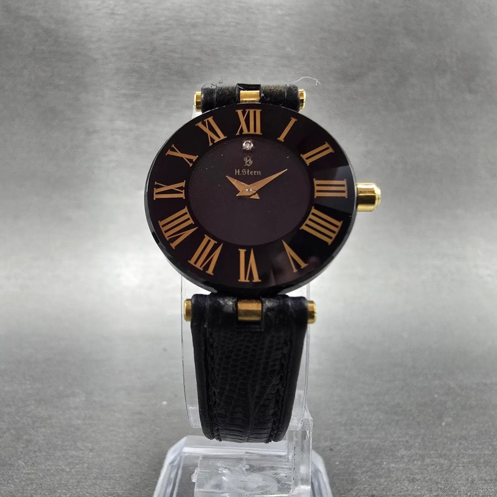 H stern Safira Watch Women 24mm Blue Dial 18K Gold Steel Round New Battery5