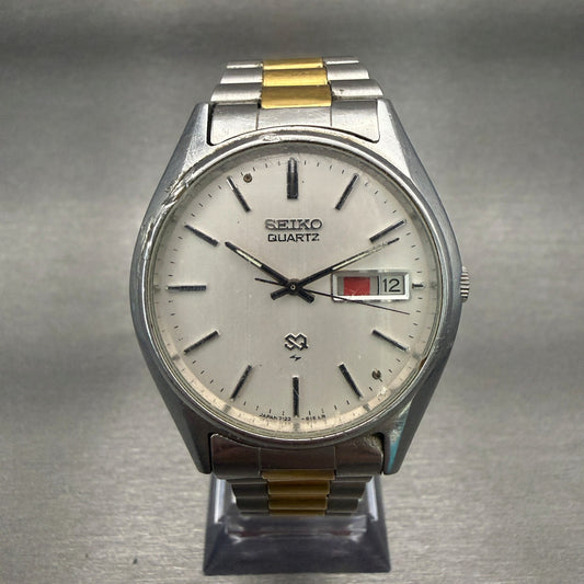 Seiko SQ Watch Men 35mm Silver Dial Two Tone Daydate Round 7123-8460 New Battery0