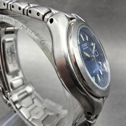 Citizen Eco-Drive Watch Women 27mm Blue Dial Silver Tone Date E010-K16393 Runs H3