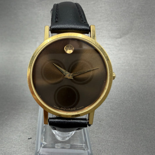 Movado Museum Watch Unisex 31mm Brown Dial Gold Tone Round 87-33-882 New Battery0