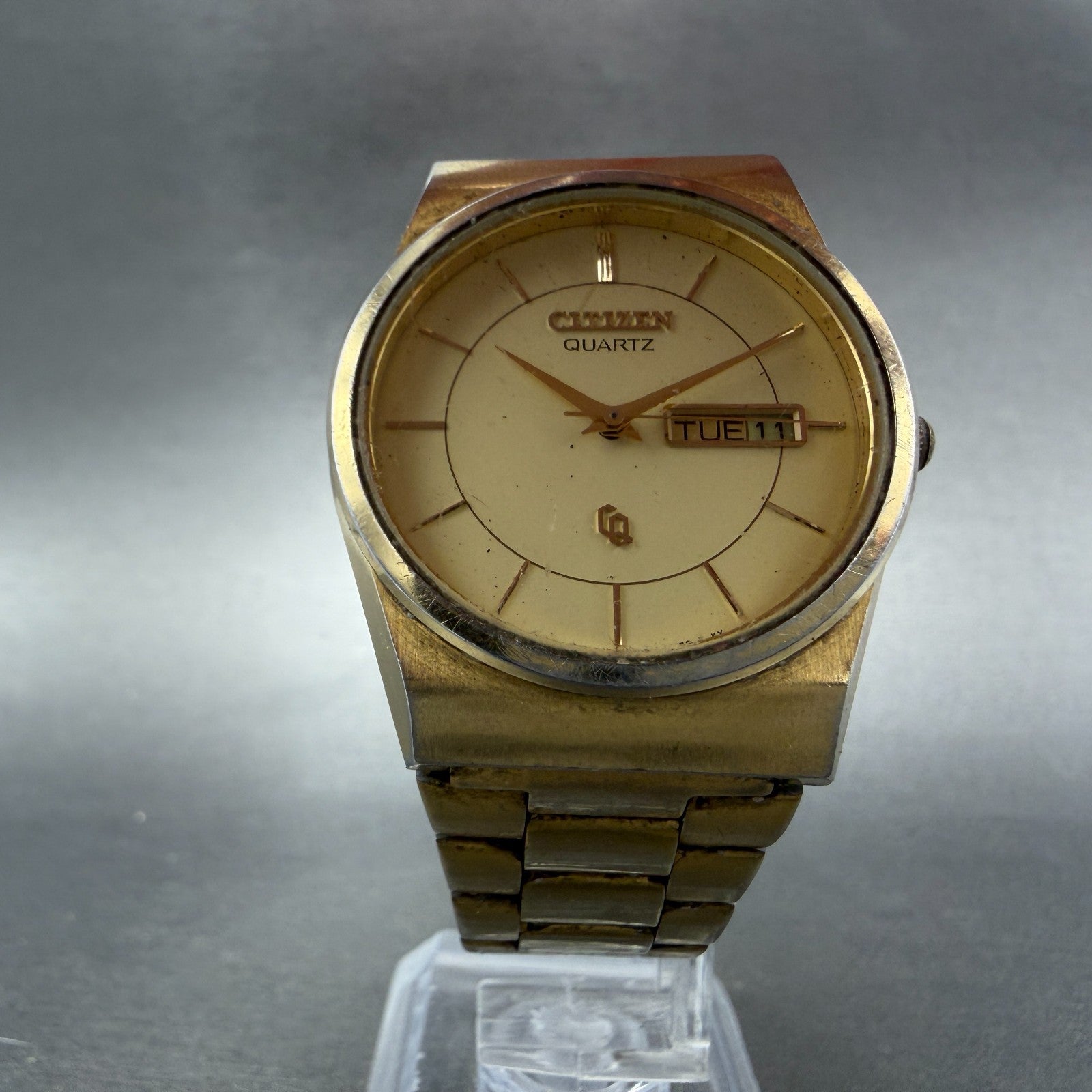 Citizen CQ Watch Men 34mm Champagne Dial Gold Tone Daydate 6101-915046 PARTS6