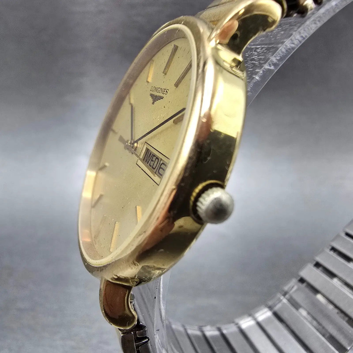 Longines Watch Men 33mm Gold Dial Gold Daydate Round L114.2 NO BACK!!!! New Batt2