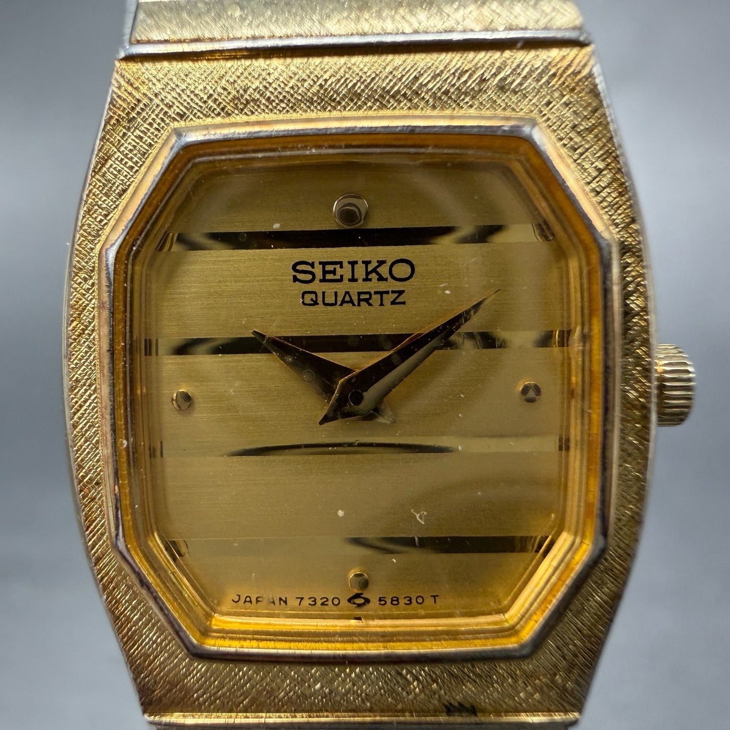 Seiko Watch Women 18mm Champagne Dial Gold Tone Rectangle 7320-5499 New Battery1