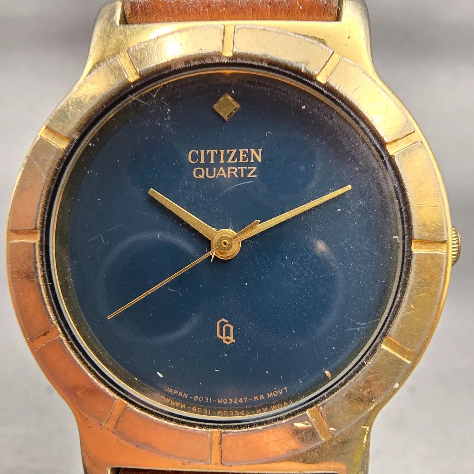 Citizen CQ Watch Men 33mm Blue Dial Gold Tone Round 6031-075609 New Battery VTG1