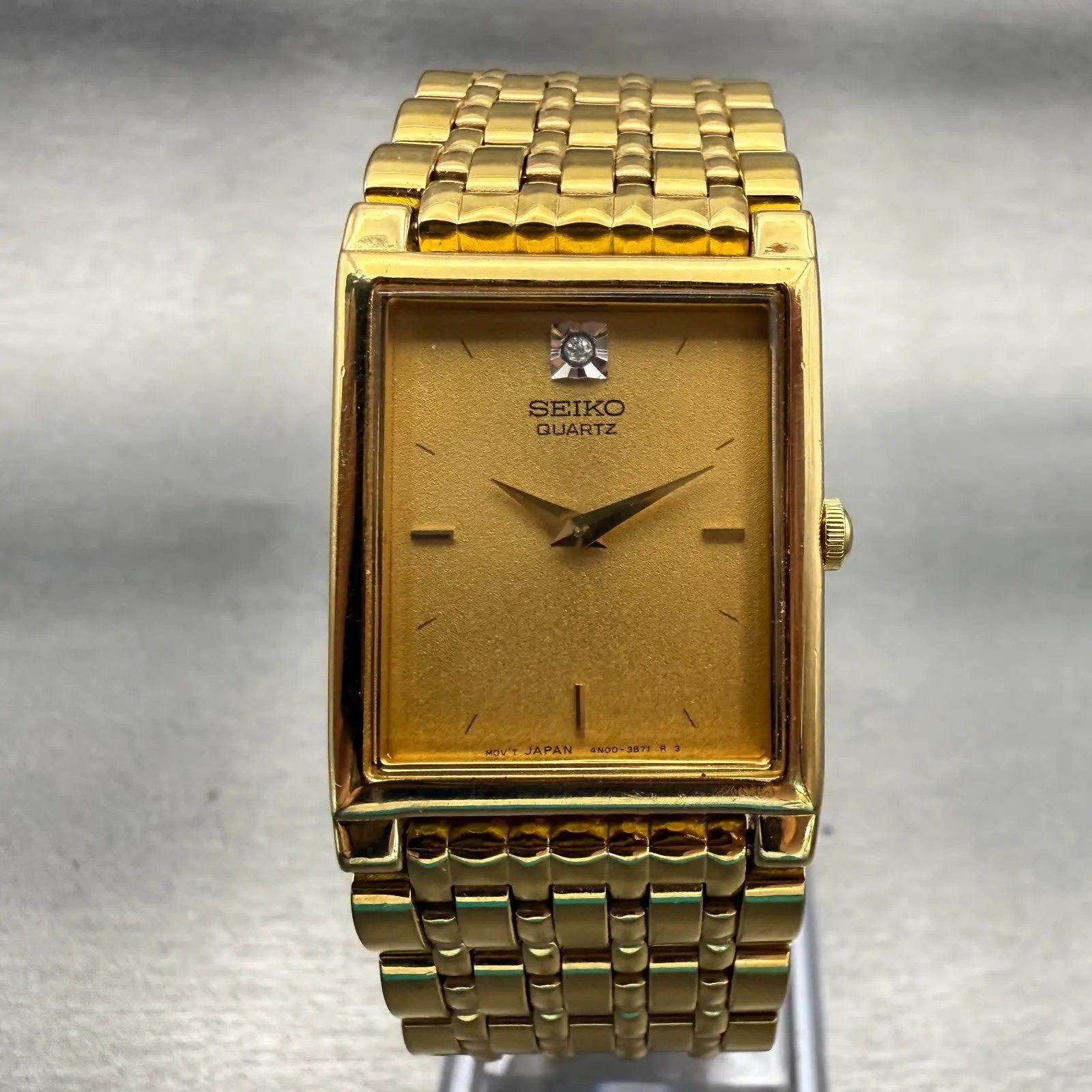 Seiko Watch Women 23mm Gold Dial Gold Tone Rectangle 4N00-6298 New Battery VTG0