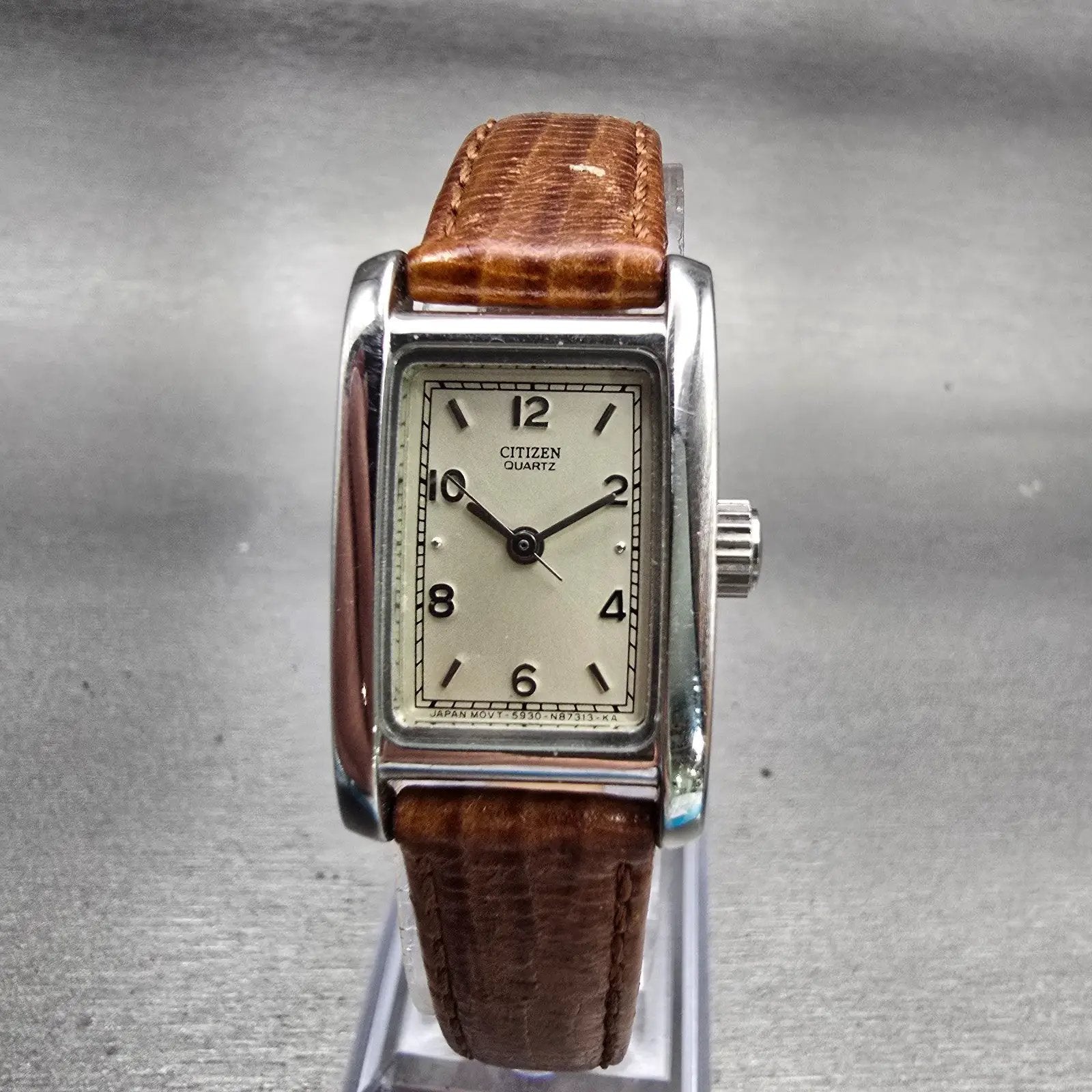 Citizen Watch Women 19mm Ivory Dial Silver Tone Rectangle 5930-S72714 New Batt0