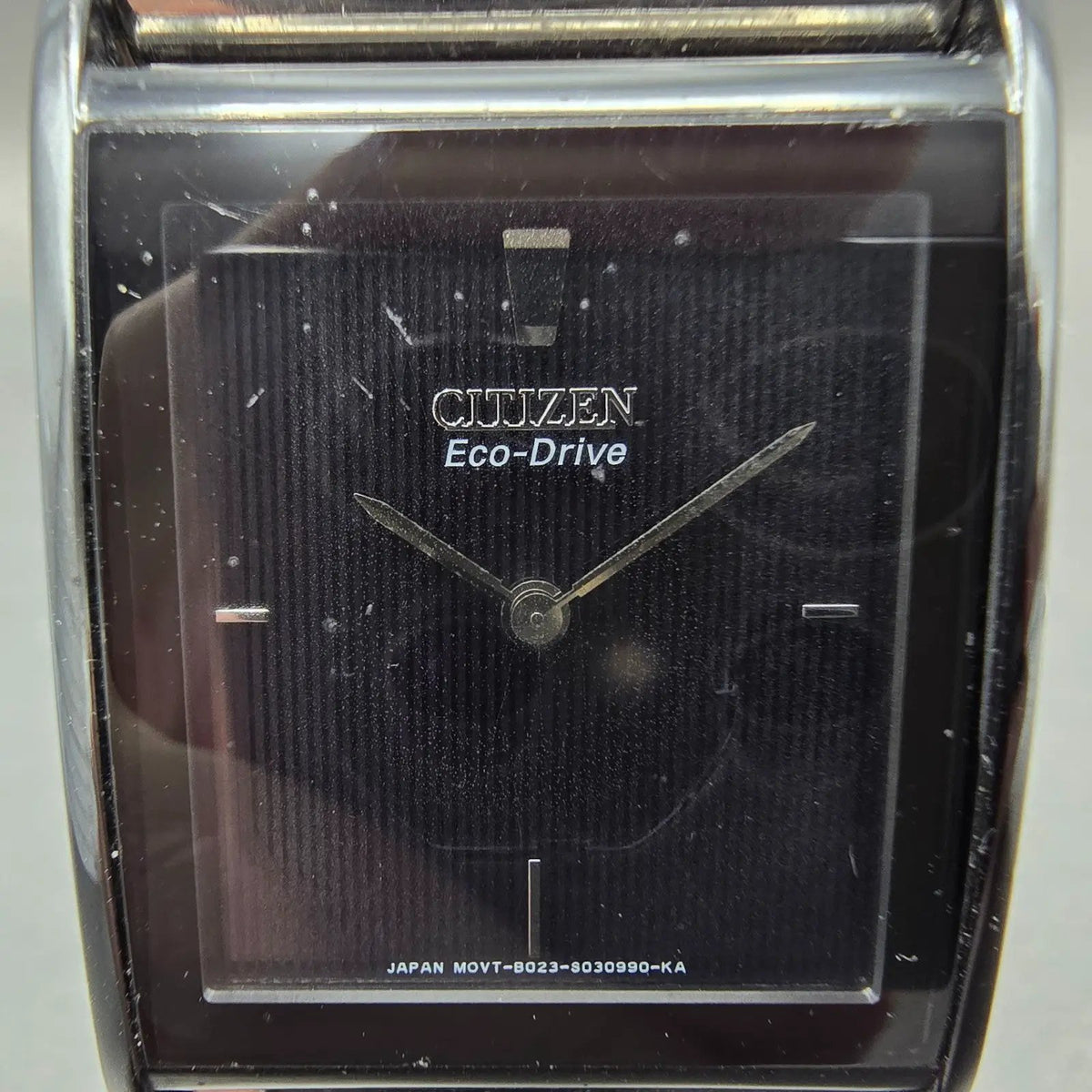 Citizen Eco-Drive Tank Watch Men 26mm Black Dial Black Tone Leather Band Runs JP1