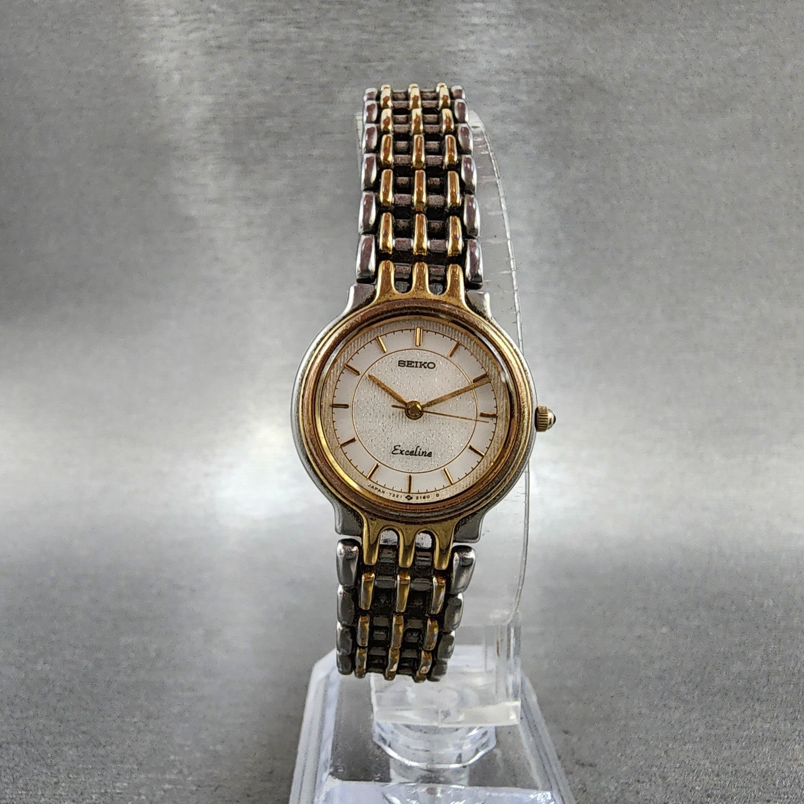 Seiko Exceline Watch Women 23mm White Dial Two Tone Round 73210480 New Battery5