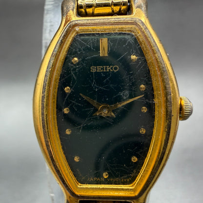 Seiko Watch Women 18mm Green Dial Gold Tone Oval V400-5779 New Battery Vintage1