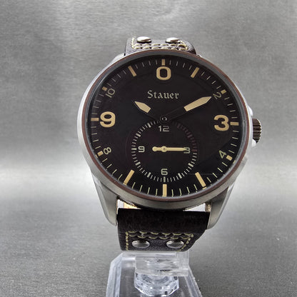 Stauer Midnight Aviator Watch Men 44mm Black Dial Steel 41026 New Battery5