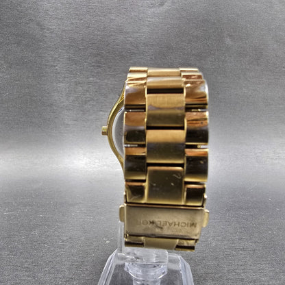 Michael Kors Runway Watch Women 42mm Champagne Dial Gold Tone MK-3179 New Batt O6