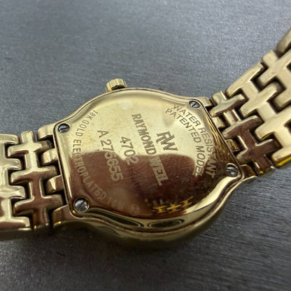 Raymond Weil Watch Women 24mm White Dial Gold Plated Date Round 4702 New Battery9