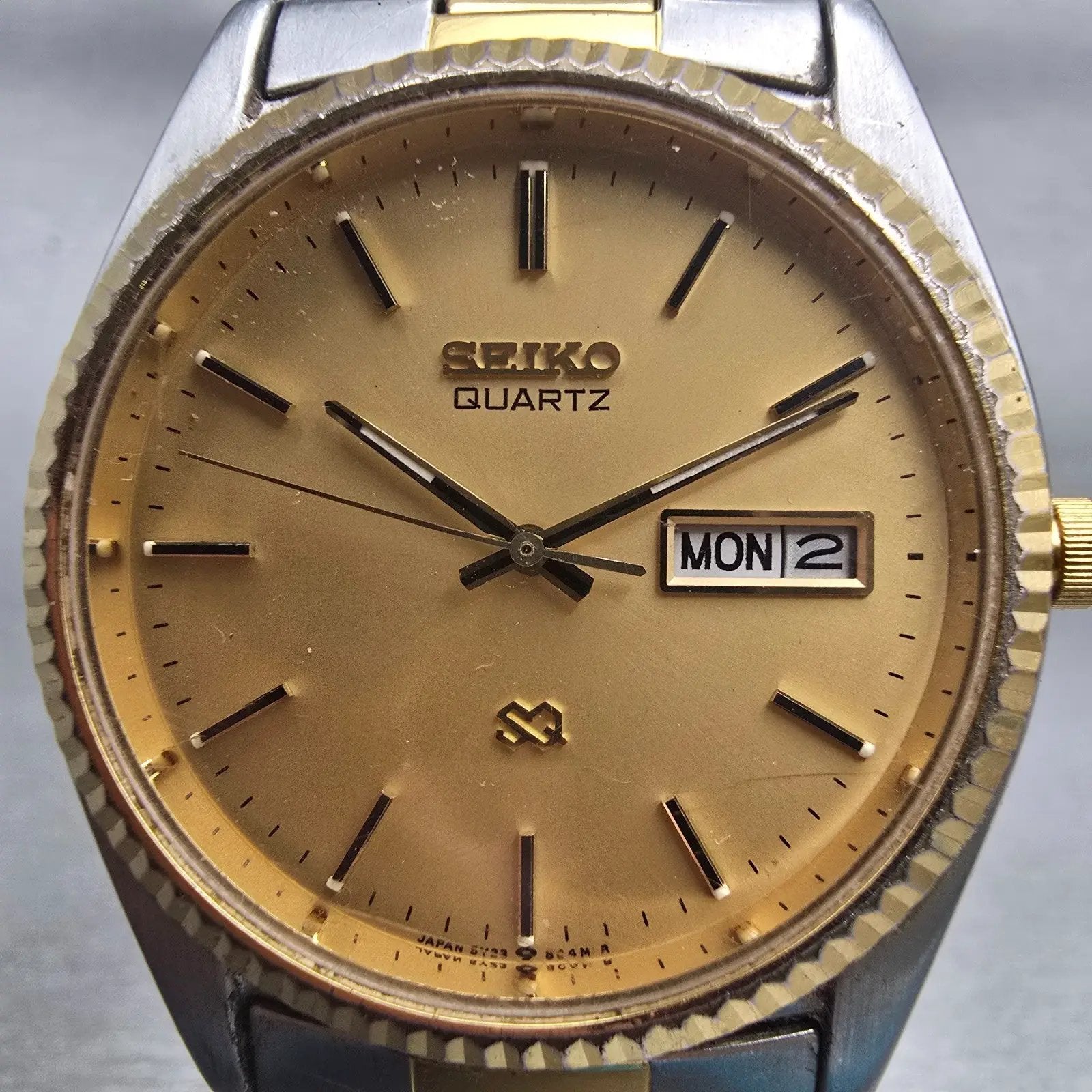 Seiko President Watch Men 36mm Gold Dial Two Tone Daydate 5Y23-8A61 New Battery1