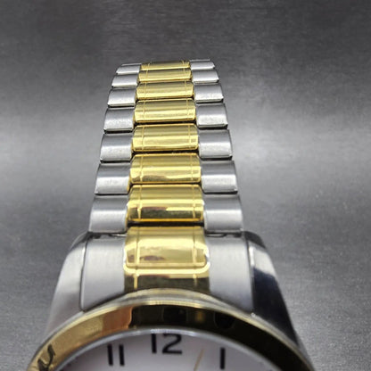 Timex Easy Reader Watch Men 36mm White Dial Two Tone Daydate Round New Battery X4
