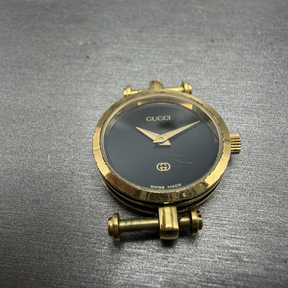 Gucci 2000L Watch Women 22mm Black Dial Gold Plated Round New Battery VTG UNFDH2