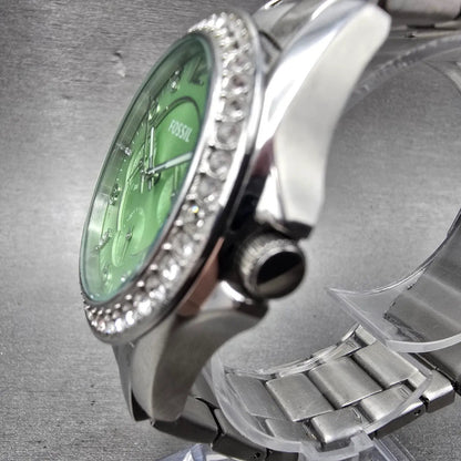 Fossil Watch Women 38mm Green Dial Silver Tone Daydate ES32725 New Battery2