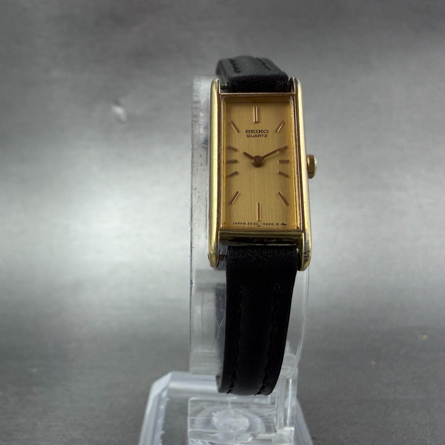 Seiko Tank Watch Women 12mm Champagne Dial Gold Tone 2E20-5239 New Battery NJHD5