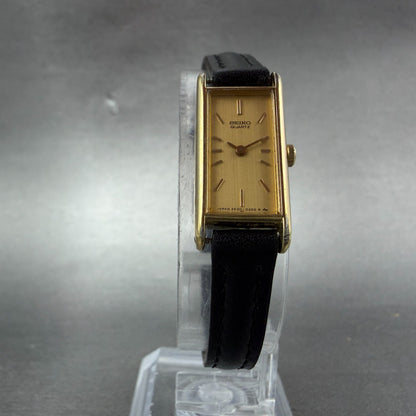 Seiko Tank Watch Women 12mm Champagne Dial Gold Tone 2E20-5239 New Battery NJHD5