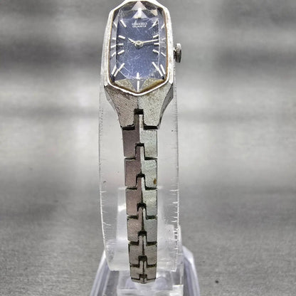 Seiko Watch Women 12mm Blue Dial Silver Tone Rectangle 1320-5339 New Battery VTG5