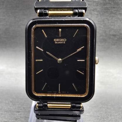Seiko Tank Watch Men 24mm Black Dial Two Tone Rectangle 7320-5989 New Battery0