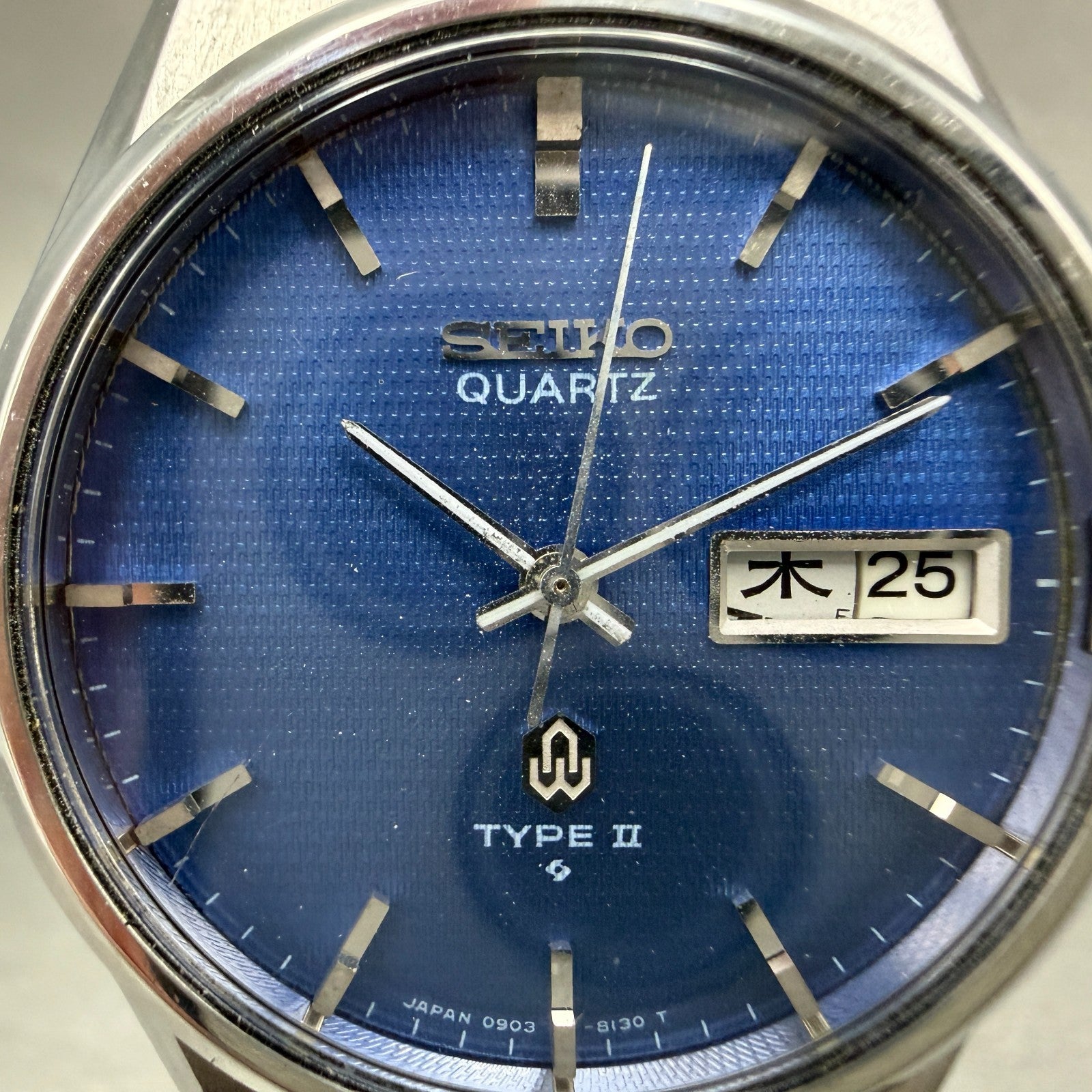 Seiko Type II Watch Men 36mm Blue Dial Steel READ!!!!!! Daydate 0903-8120 NewBat1