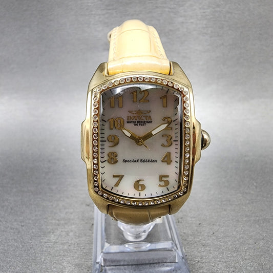 Invicta Lupah Watch Women 26mm MOP Dial Gold Tone Oval 0160 New Battery0
