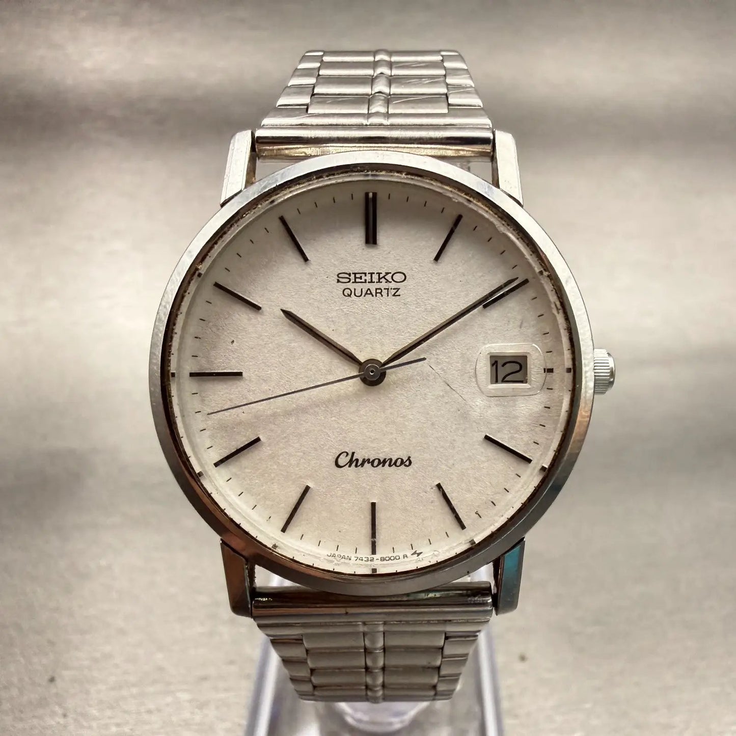 Seiko Chronos Watch Unisex 32mm Silver Dial Silver Date Round 7432-8000 New Batt0