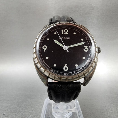 Fossil Watch Men 35mm Black Dial Silver Tone Round VT-2420 New Battery
