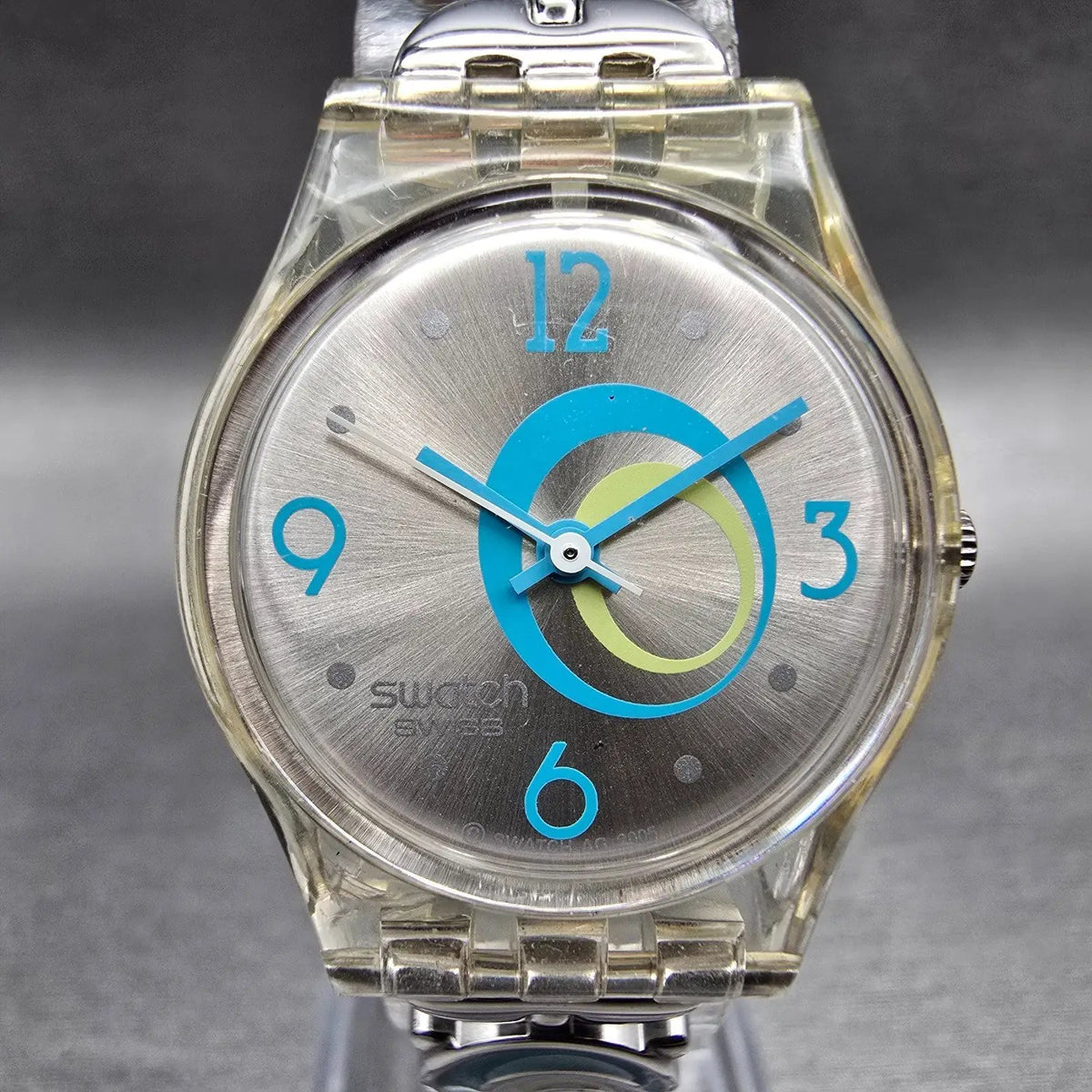 Swatch Check Pea Watch Women 25mm Silver Dial Clear Case Round LK267G New Batt2