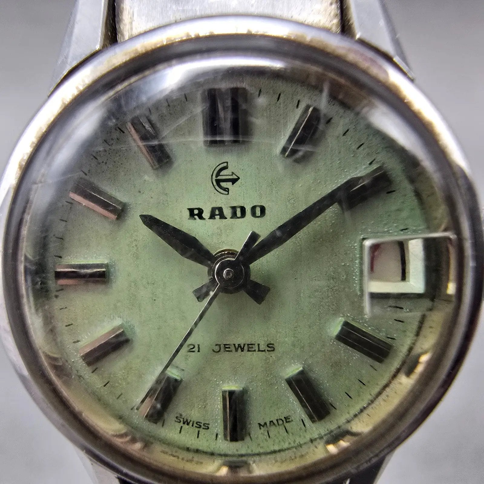 Rado Watch Women 21mm Green Dial Silver Tone Date Manual Wind 781/1 Runs VTG1