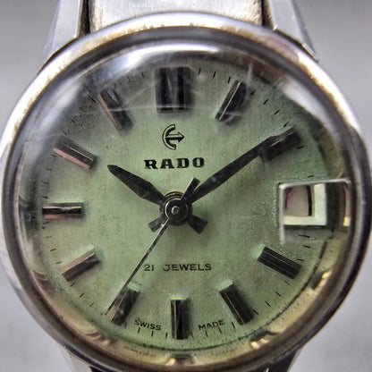 Rado Watch Women 21mm Green Dial Silver Tone Date Manual Wind 781/1 Runs VTG1