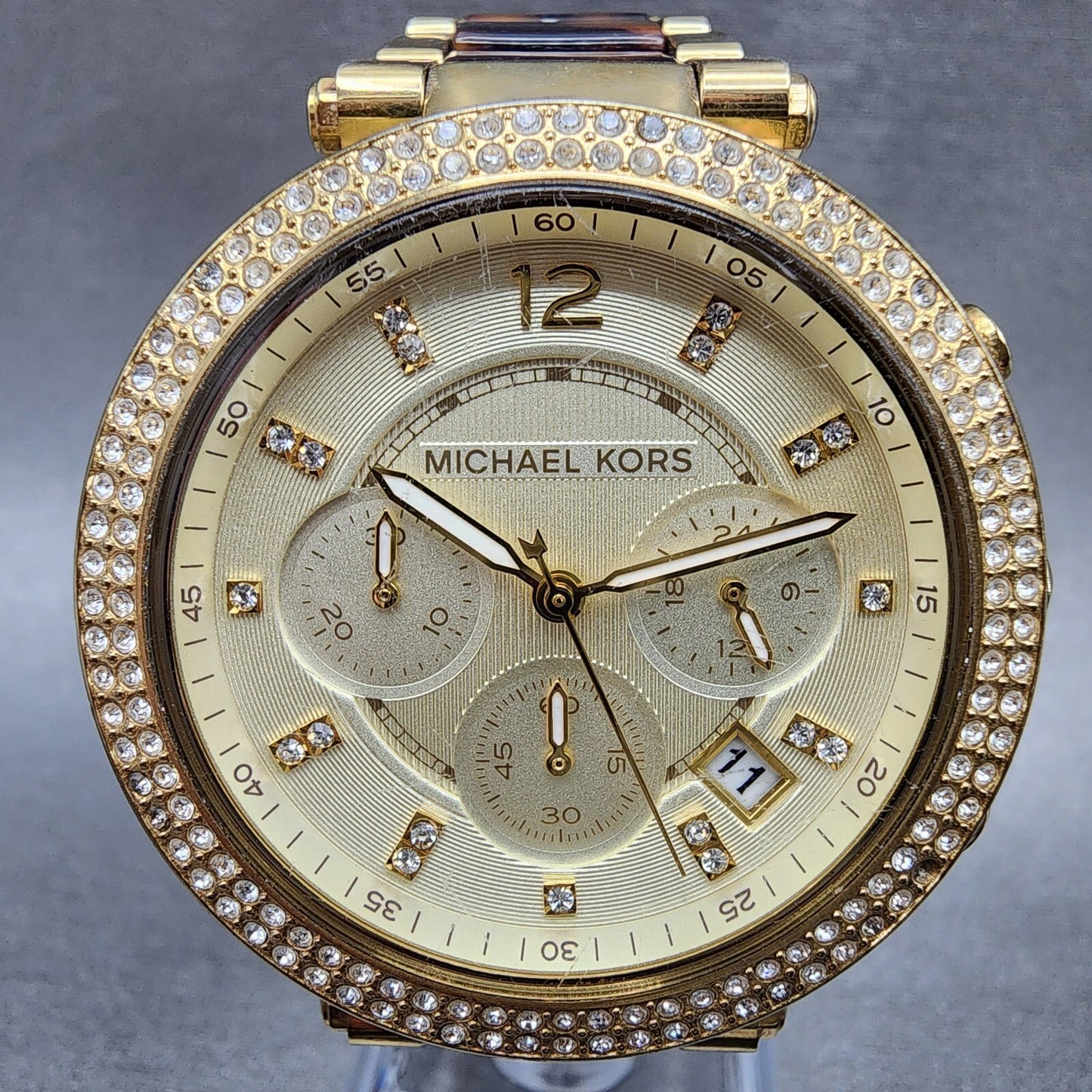 Michael Kors Parker Watch Women 39mm Champagne Dial Gold Tone Date New Battery1