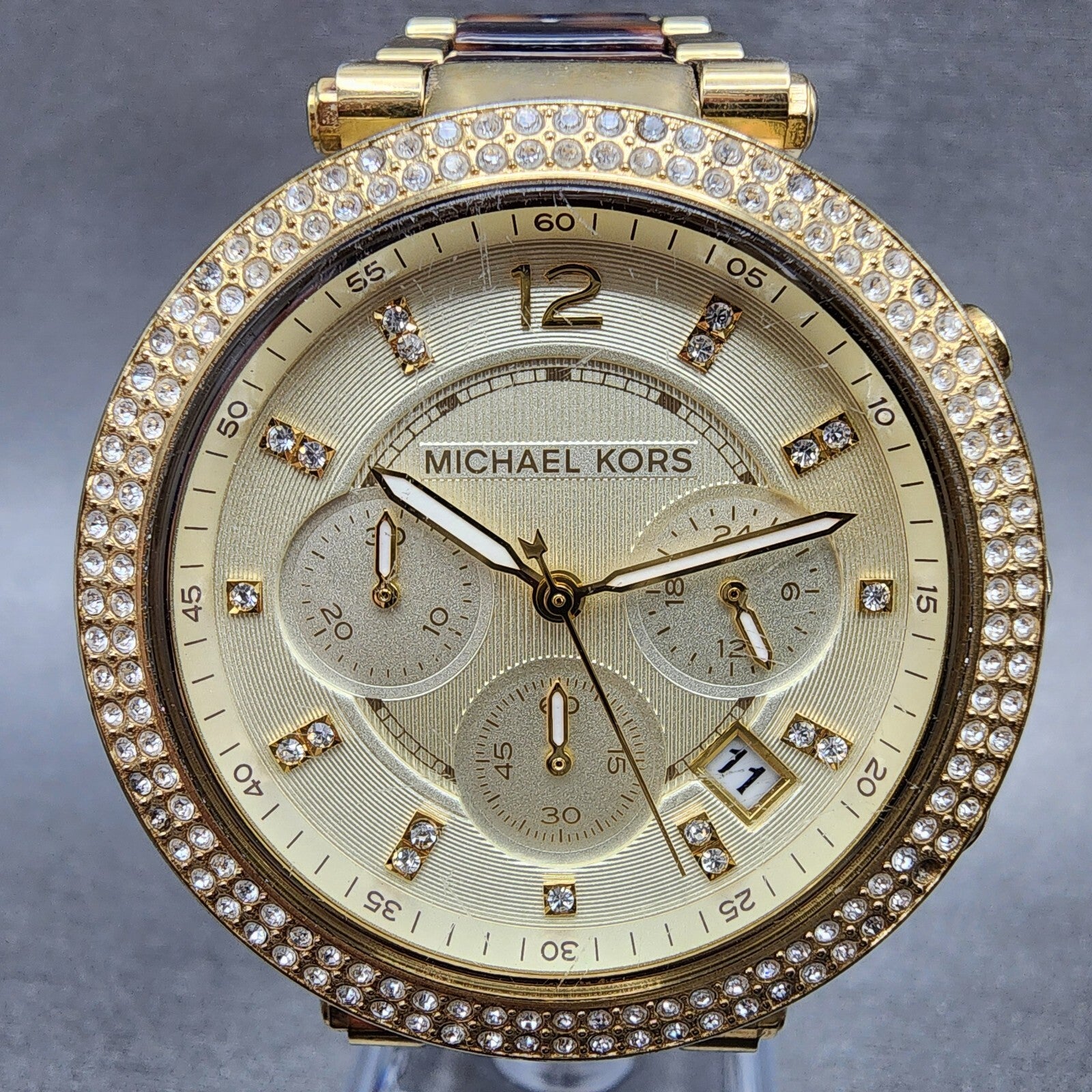 Michael Kors Parker Watch Women 39mm Champagne Dial Gold Tone Date New Battery1