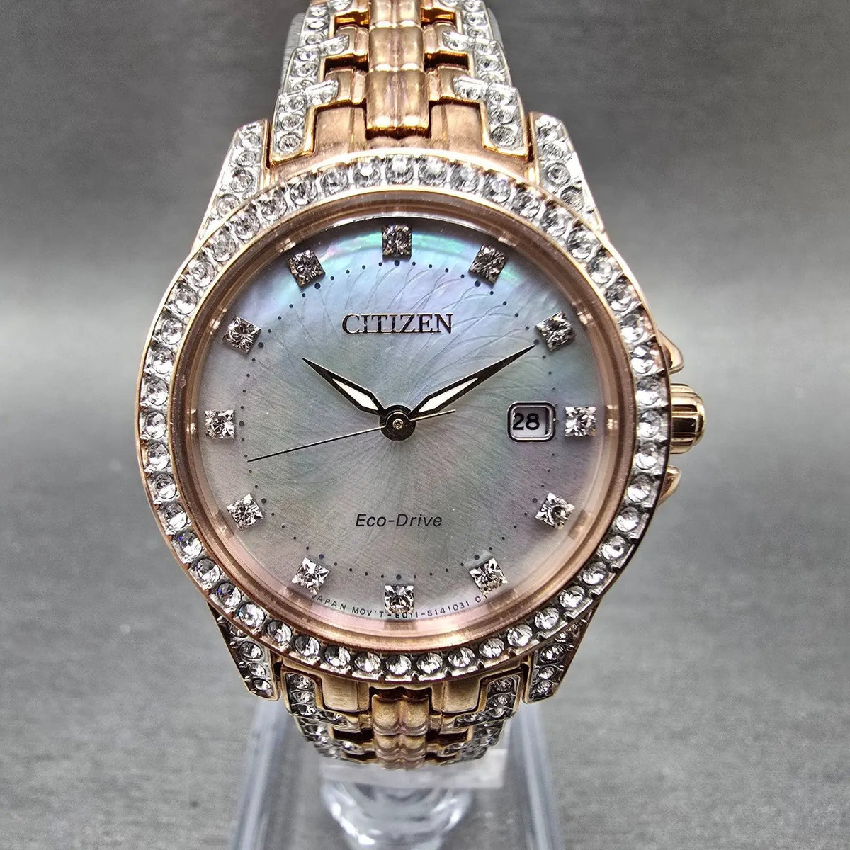 Citizen Eco-Drive Watch Women 28mm MOP Dial Rose Gold Tone Date EW1228-53D Runs0