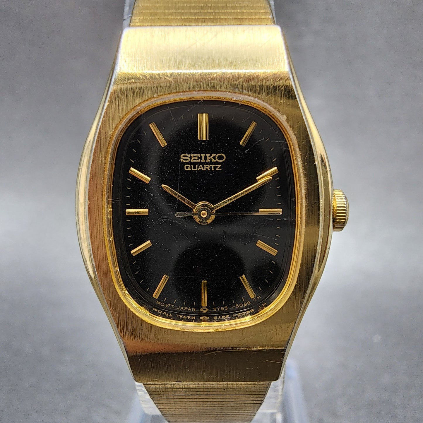 Seiko Watch Women 21mm Black Dial Gold Tone Round 5y955049 New Battery1
