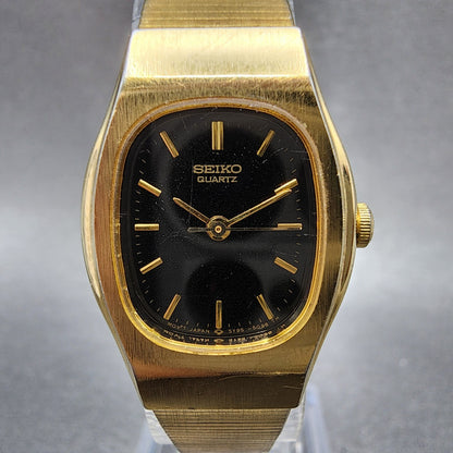 Seiko Watch Women 21mm Black Dial Gold Tone Round 5y955049 New Battery1