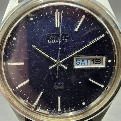 Seiko SQ Watch Men 34mm Blue Dial Silver Tone Daydate Round 8C23A PARTS Vintage2