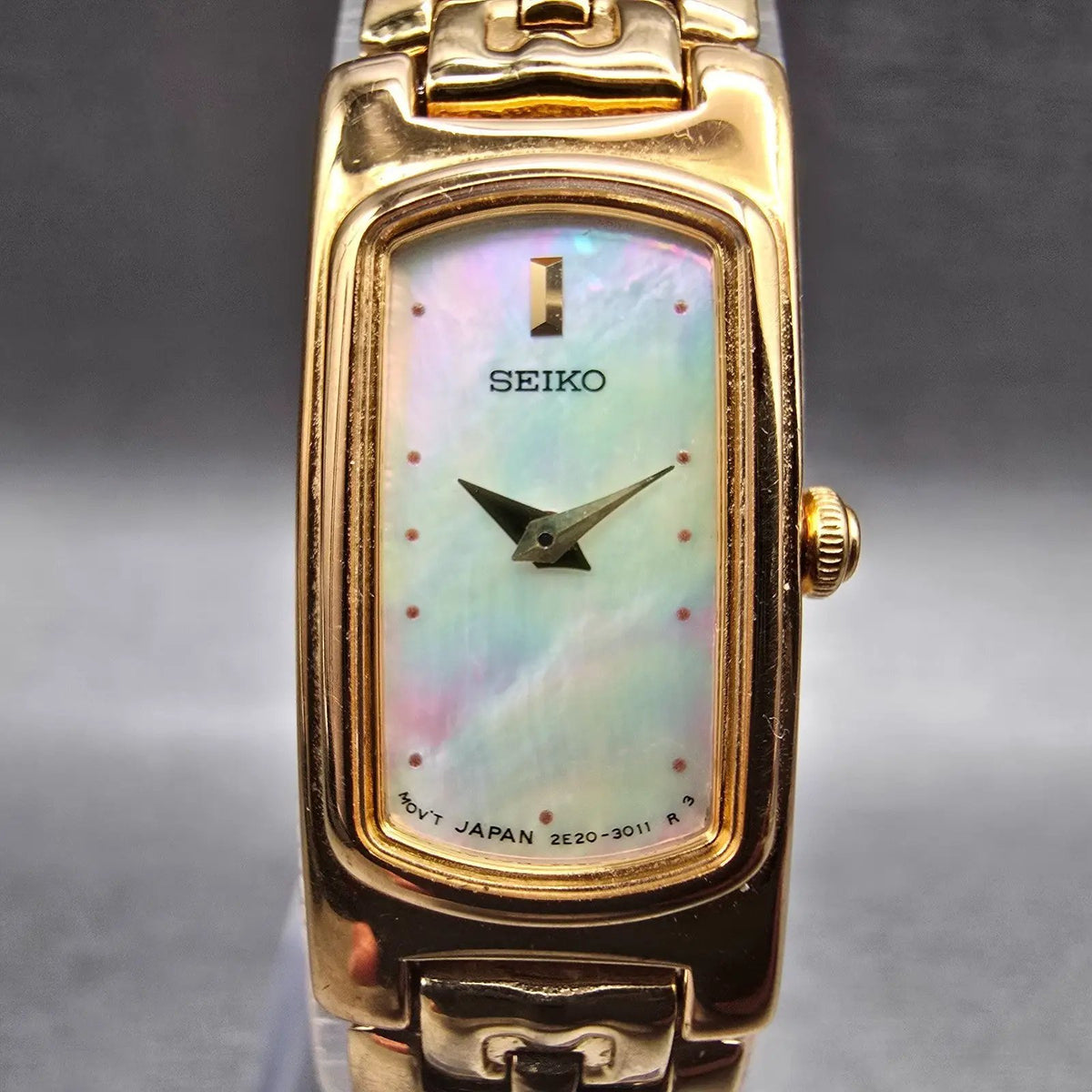 Seiko Tank Watch Women 13mm MOP Dial Gold Tone Rectangle 2E20-7279 New Battery1
