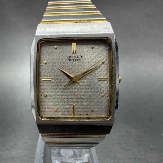 Seiko Tank Watch Men 26mm Silver Dial Two Tone Rectangle 5p31-5a69 New Battery0