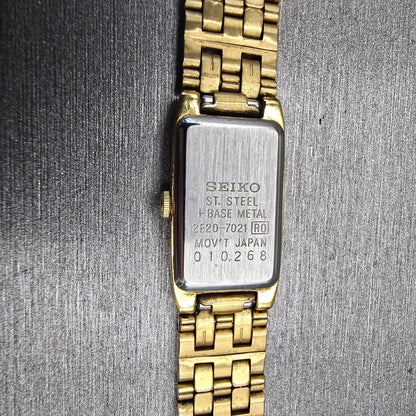 Seiko Watch Women 13mm Gold Dial Gold Tone Rectangle 2E20-7021 New Battery VTG10
