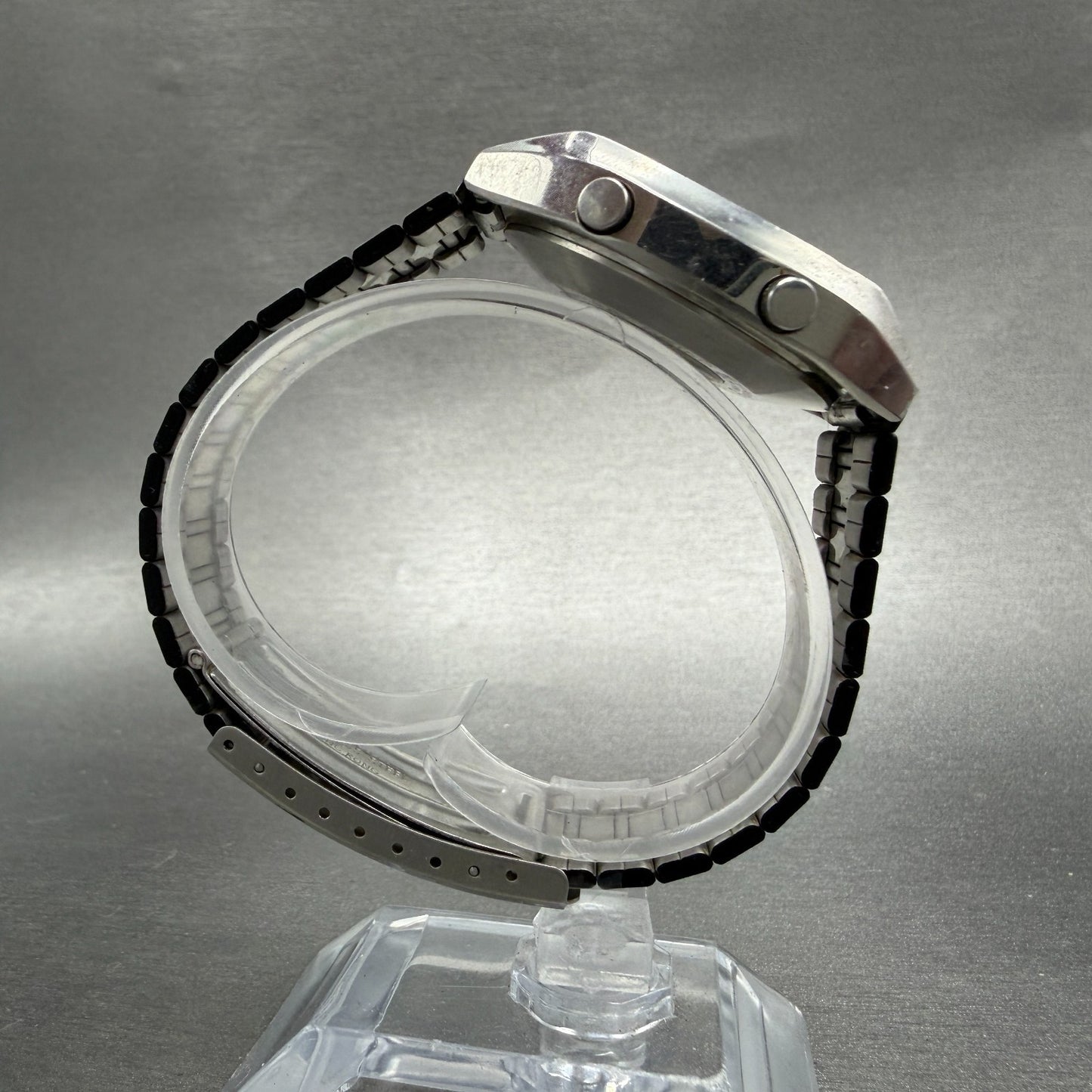 Seiko Digital Watch Men 34mm LCD Chronograph Steel Rectangle A129-5000 New batt8