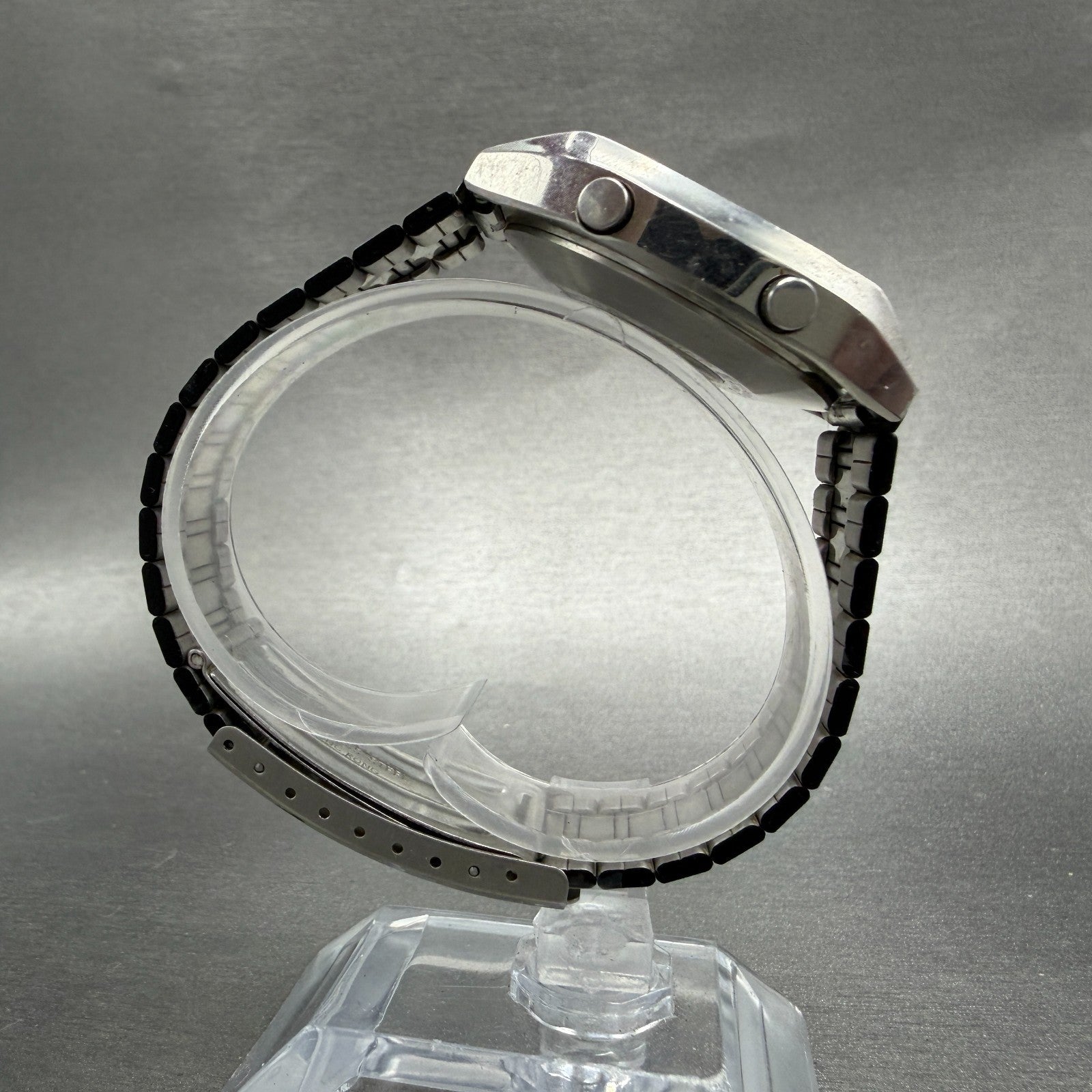 Seiko Digital Watch Men 34mm LCD Chronograph Steel Rectangle A129-5000 New batt8