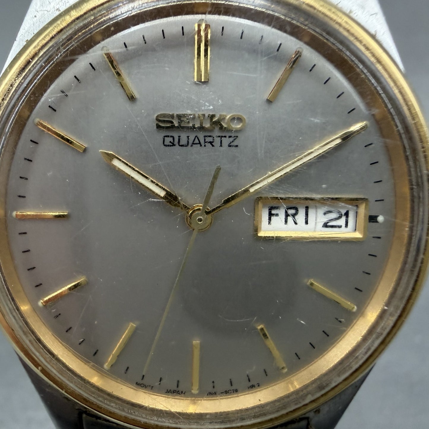 Seiko Watch Men 36mm Silver Dial Two Tone Daydate Round 7n438a30 New Battery1