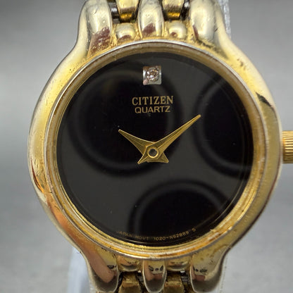 Citizen Watch Women 22mm Black Dial Gold Tone Round 1020-S54554 New Batterygf1