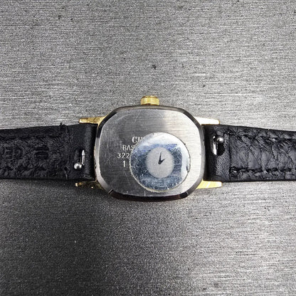 Citizen CQ Watch Women 17mm Black Dial Gold Tone Oval 3220 New Battery VTG E#10