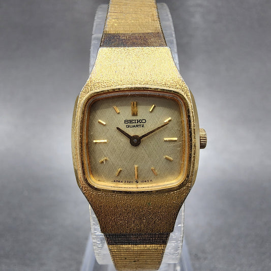 Seiko Watch Women 18mm Champagne Dial Gold Tone Rectangle 23205269 New Battery0